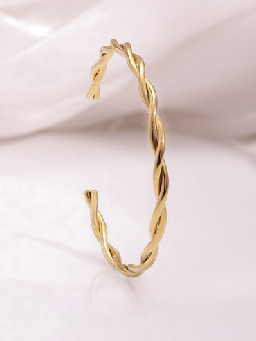 Rubans 18K Gold Plated Twisted Design Stainless Steel Tarnish-Free Waterproof Bracelet Wristwear