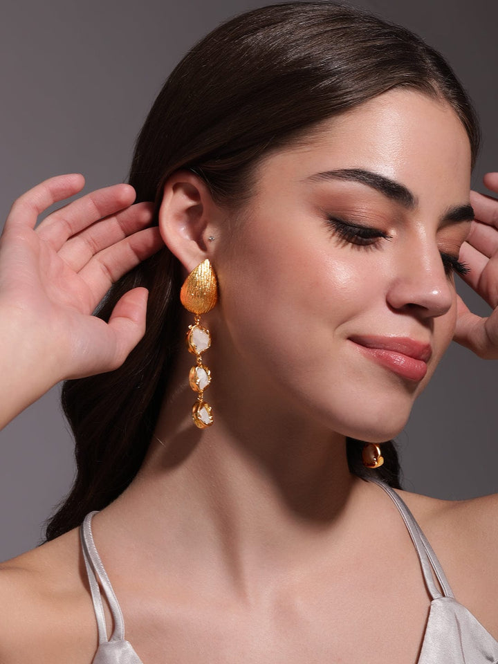 Rubans 18K Gold plated uncut semi precious gems studded handcrafted statement Dangle earrings Earrings