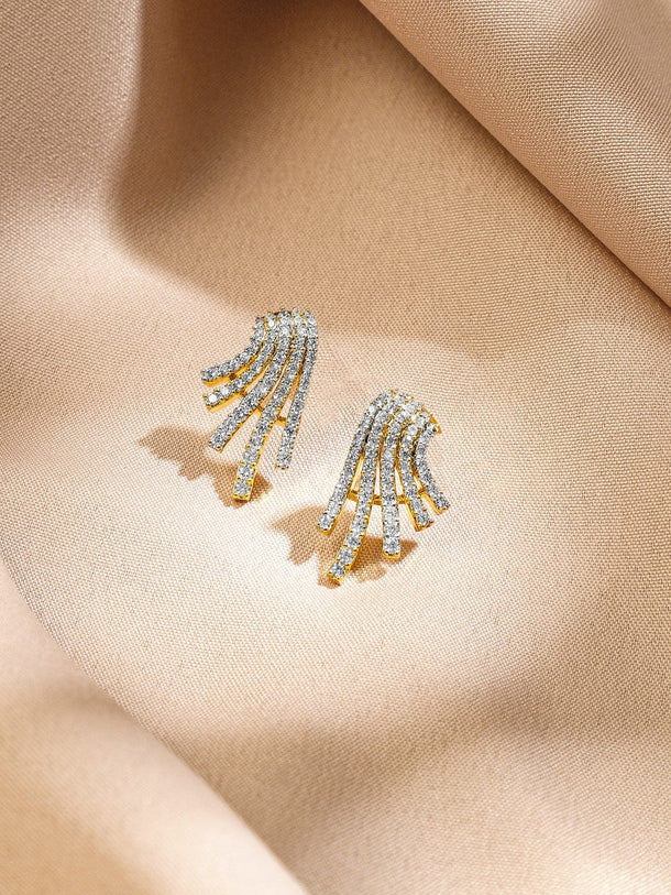 Rubans 18K Gold-Plated White Cubic Zirconia Studded Cascading Wave Design Pendant Necklace Set Jewellery Set