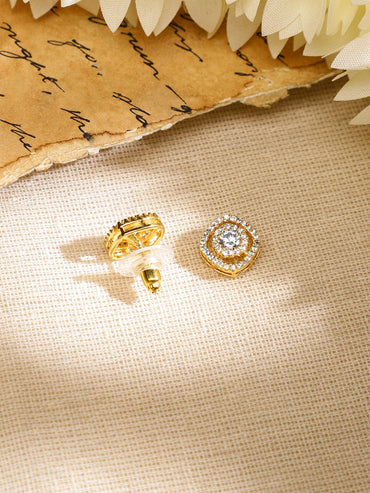 Rubans 18K Gold-Plated White Cubic Zirconia Studded Circular Pendant Set with Earrings for Women Necklace & Chains