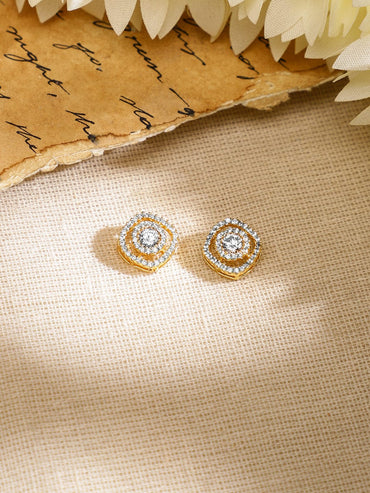 Rubans 18K Gold-Plated White Cubic Zirconia Studded Circular Pendant Set with Earrings for Women Necklace & Chains