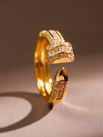 Rubans 18K Gold Plated White Cubic Zirconia Studded Demi Fine Openable Adjustable Ring Finger Ring