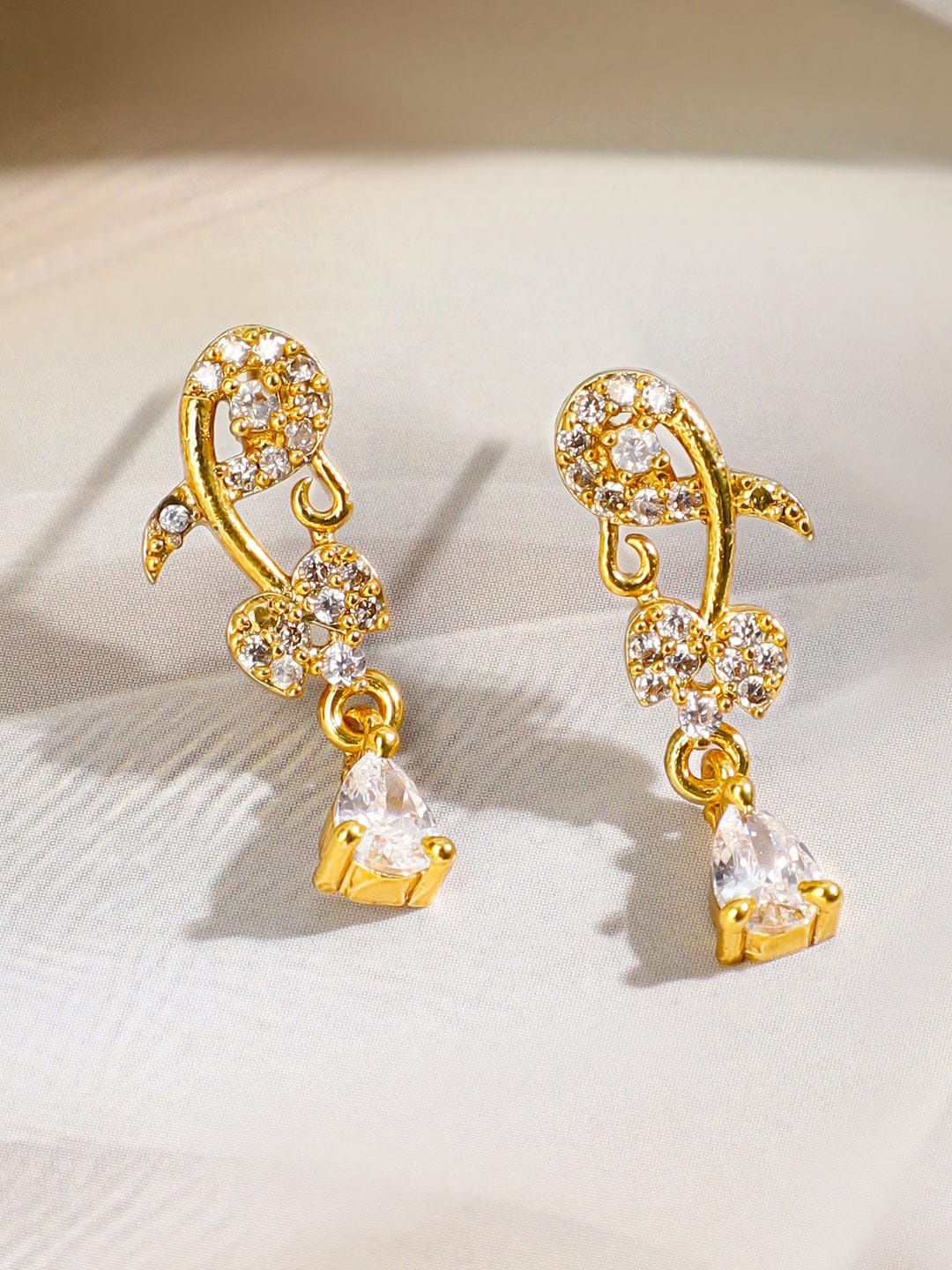 Rubans 18K Gold-Plated White Cubic Zirconia Studded Floral Vine Necklace Set Jewellery Set