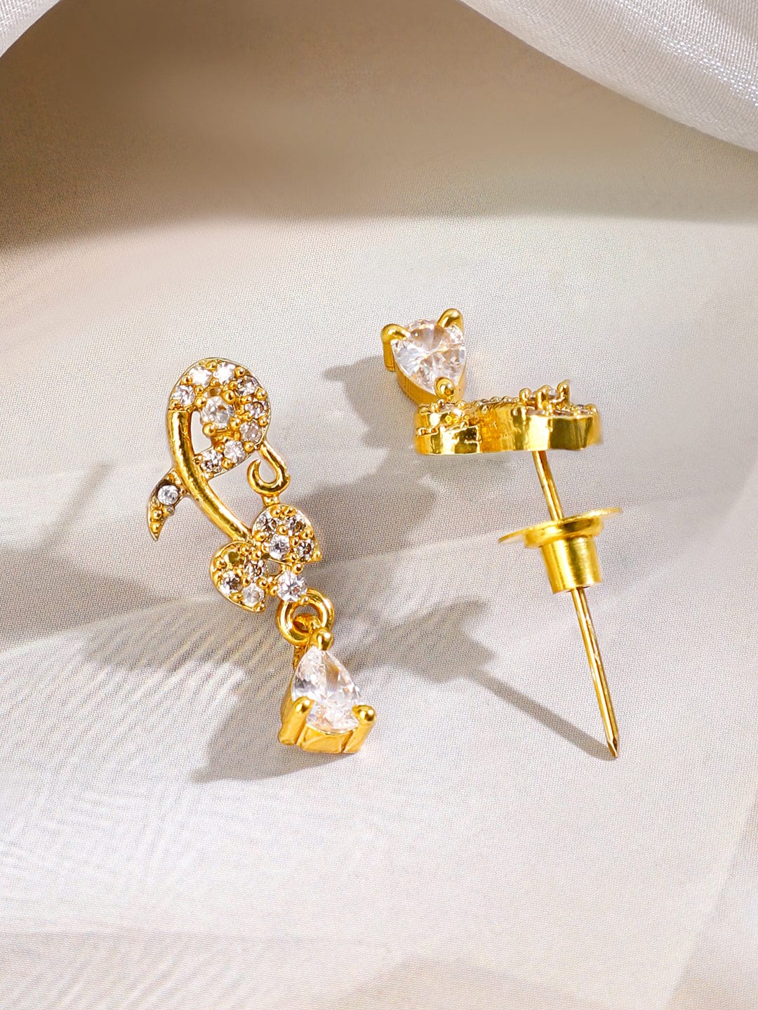 Rubans 18K Gold-Plated White Cubic Zirconia Studded Floral Vine Necklace Set Jewellery Set