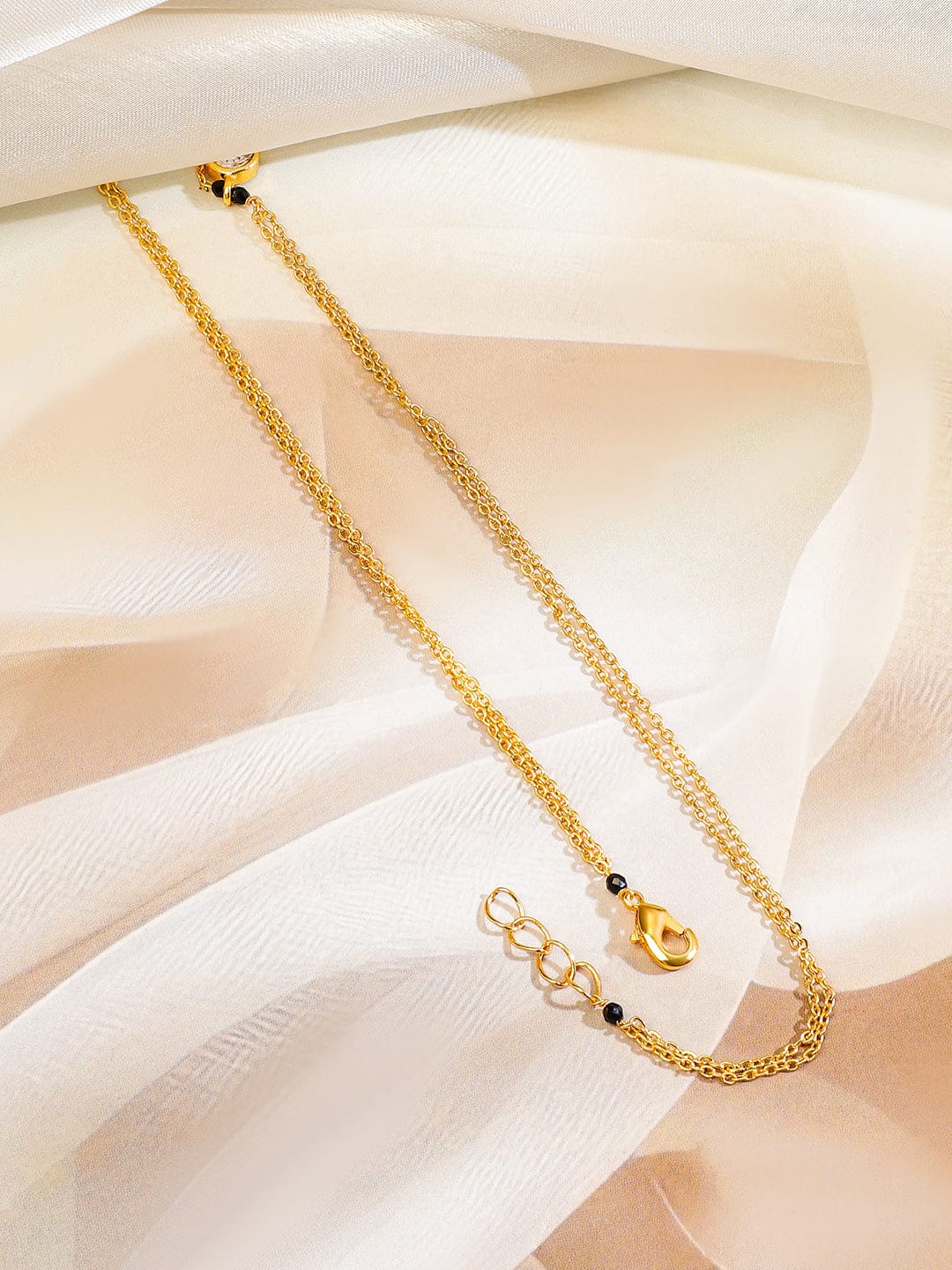 Rubans 18K Gold-Plated White Cubic Zirconia Studded Minimal Mangalsutra Necklace with Black Beaded Chain Mangalsutra