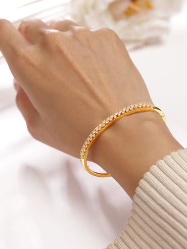 Rubans 18K Gold-Plated White Cubic Zirconia Studded Slim Minimal Bracelet Wristwear