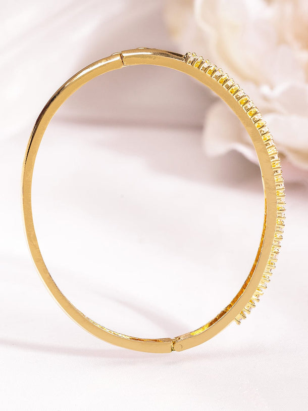 Rubans 18K Gold-Plated White Cubic Zirconia Studded Slim Minimal Bracelet Wristwear