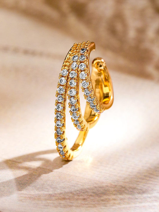 Rubans 18K Gold Plated White Cubic Zirconia Studded Statement Ear Cuff Earrings Ear Cuff Earrings