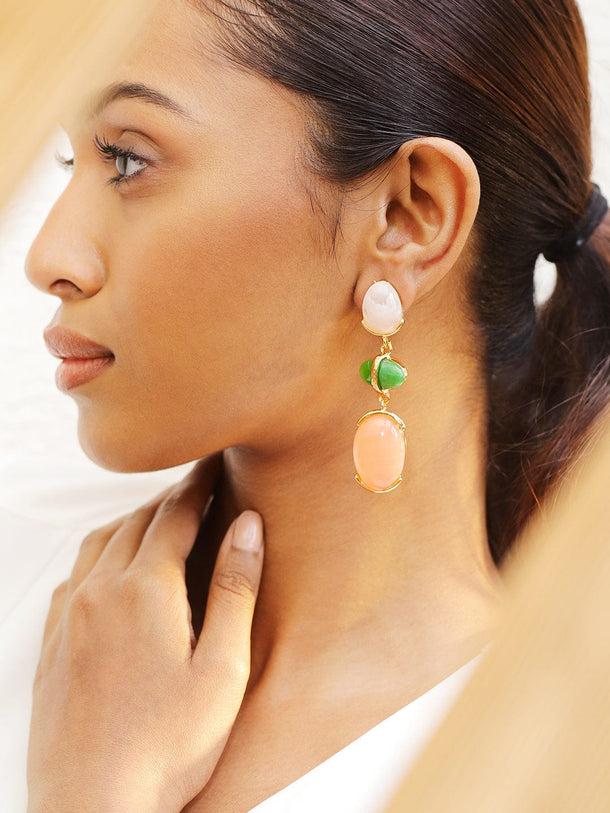 Rubans 18K Gold-Plated White, Green & Peach Beaded Drop Earrings Earrings