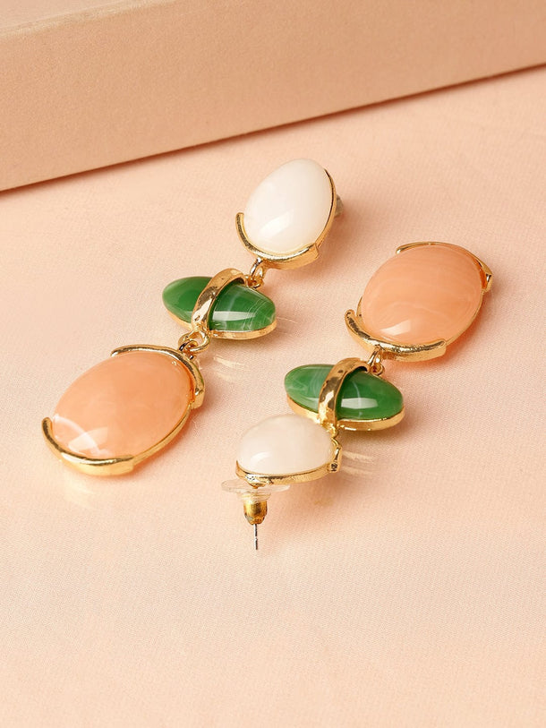 Rubans 18K Gold-Plated White, Green & Peach Beaded Drop Earrings Earrings