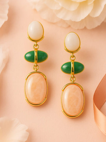 Rubans 18K Gold-Plated White, Green & Peach Beaded Statement Drop Earrings Earrings