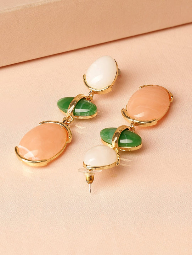 Rubans 18K Gold-Plated White, Green & Peach Beaded Statement Drop Earrings Earrings