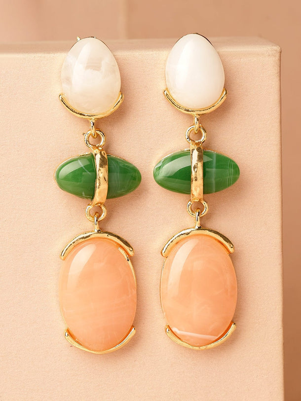 Rubans 18K Gold-Plated White, Green & Peach Beaded Statement Drop Earrings Earrings
