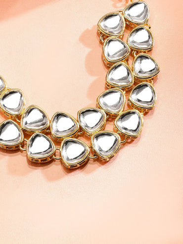 Rubans 18K Gold-Plated White Kundan Studded Double-Layered Statement Bracelet Bangles & Bracelets