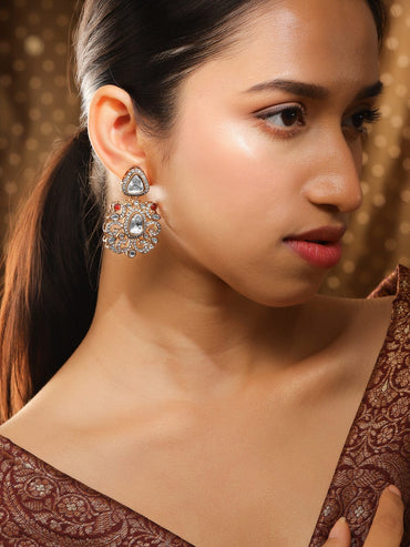 Rubans 18K Gold-Plated White Zirconia Gemstone Studded Chandelier Earrings for Women Chandelier Earrings