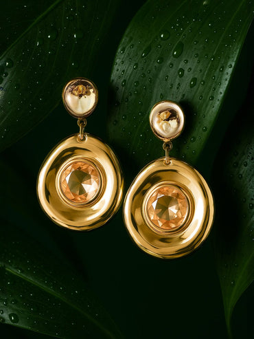 Rubans 18K Gold Plated Yellow Crystal Stone Studded Drop Earring with Bold Circular Design Earrings