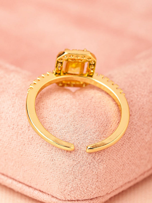 Rubans 18K Gold-Plated Yellow Sapphire Emerald Cut Cubic Zirconia Studded Adjustable Ring Rings