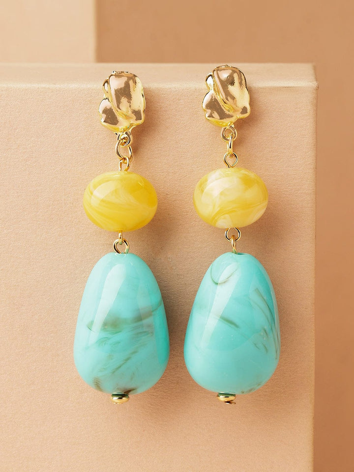Rubans 18K Gold-Plated Yellow & Turquoise Beaded Stylish Drop Earrings Earrings
