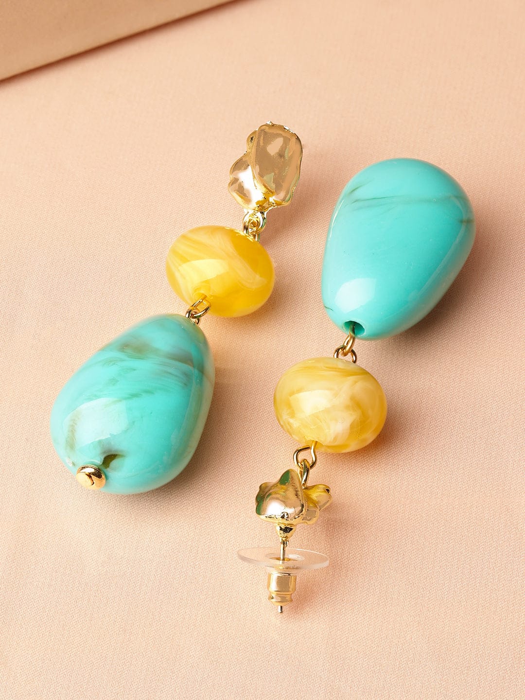 Rubans 18K Gold-Plated Yellow & Turquoise Beaded Stylish Drop Earrings Earrings