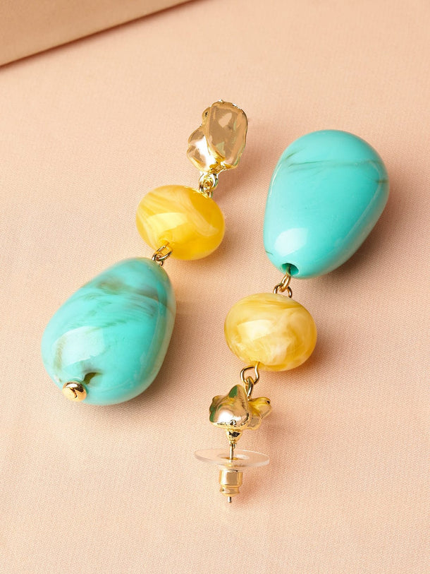 Rubans 18K Gold-Plated Yellow & Turquoise Beaded Stylish Drop Earrings Earrings