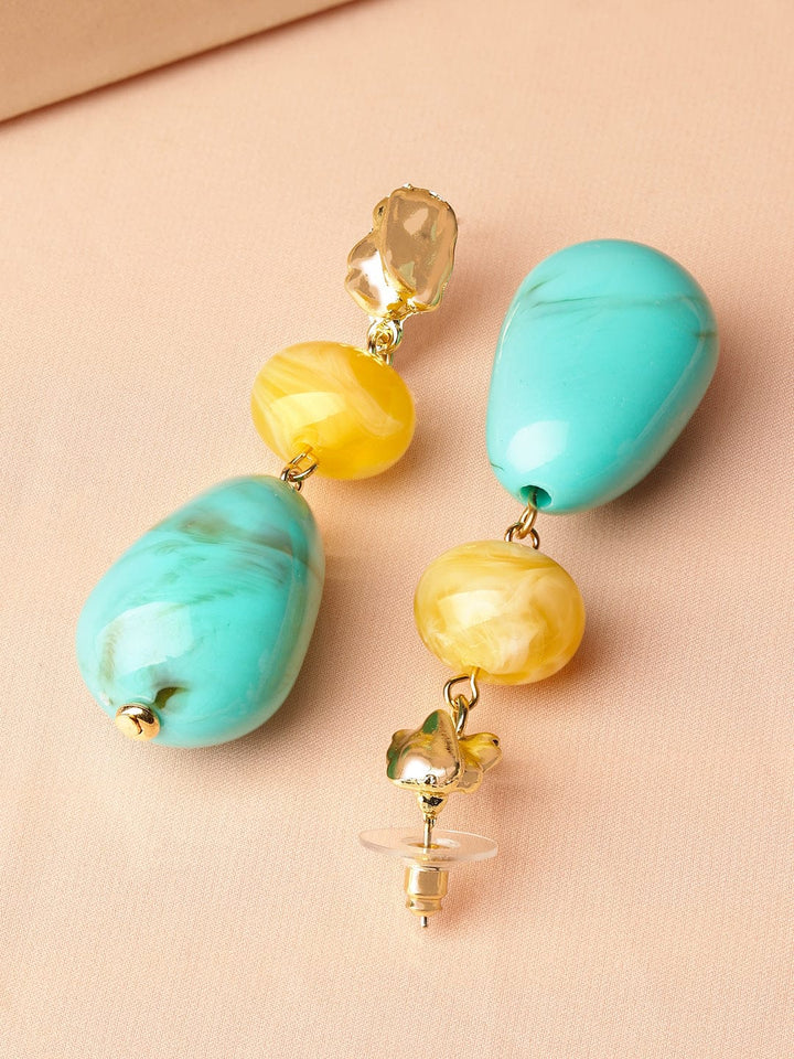 Rubans 18K Gold-Plated Yellow & Turquoise Beaded Stylish Drop Earrings Earrings
