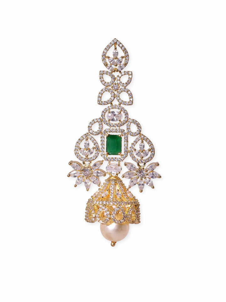 Rubans 18k Gold Plated Zirconia and Emerald studded Chandelier Earrings Earrings