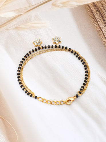 Rubans 18K Gold-Plated Zirconia Drops with Black & Gold Beaded Mangalsutra Bracelet Mangalsutra