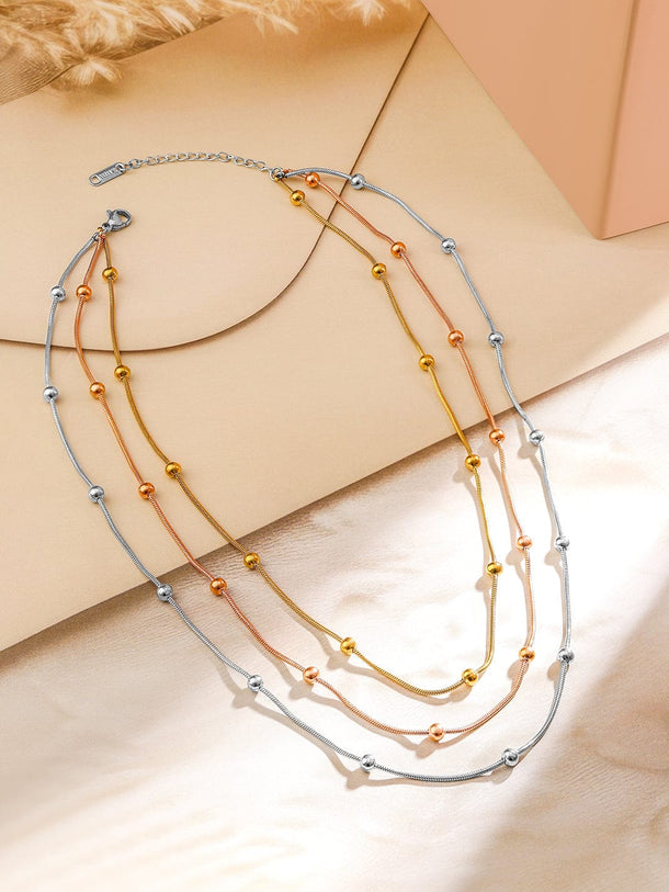 Rubans 18K Gold & Rhodium-Plated StainlessSteel TarnishFree Waterproof MultiLayer Necklace Necklace & Chains