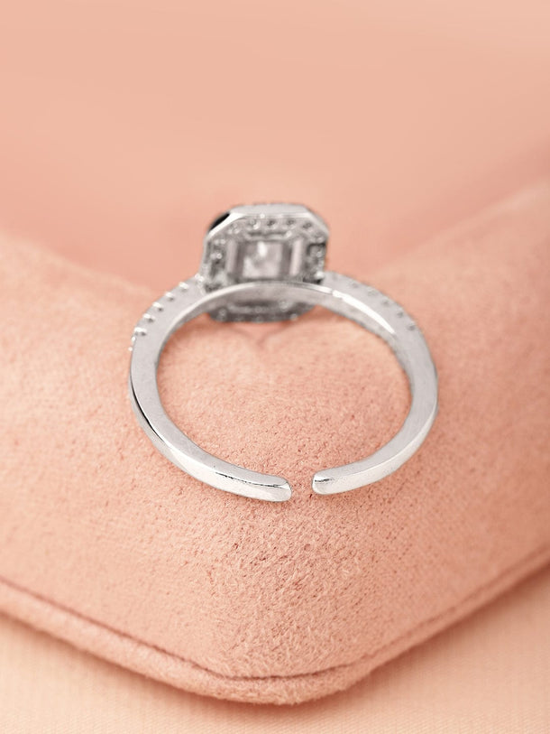 Rubans 18K Gold & Rhodium-Plated White Emerald-Cut Cubic Zirconia Studded Adjustable Finger Ring Rings