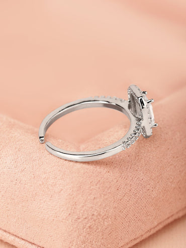 Rubans 18K Gold & Rhodium-Plated White Emerald-Cut Cubic Zirconia Studded Adjustable Finger Ring Rings