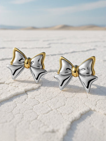 Rubans 18K Gold & Silver Dual-Plated Bow-Shaped Stud Earrings Earrings