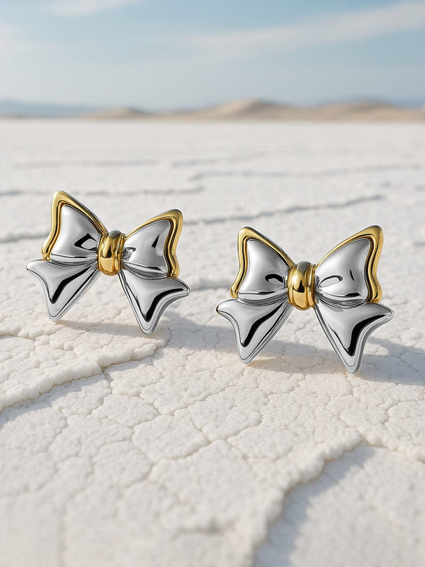 Rubans 18K Gold & Silver Dual-Plated Bow-Shaped Stud Earrings Earrings