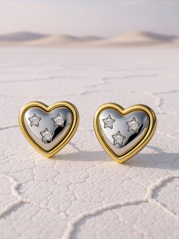 Rubans 18K Gold & Silver Dual-Plated Heart-Shaped Cubic Zirconia Stud Earrings Earrings