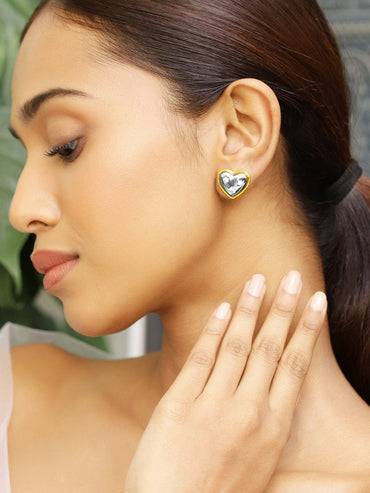 Rubans 18K Gold & Silver Dual-Plated Heart-Shaped Cubic Zirconia Stud Earrings Earrings