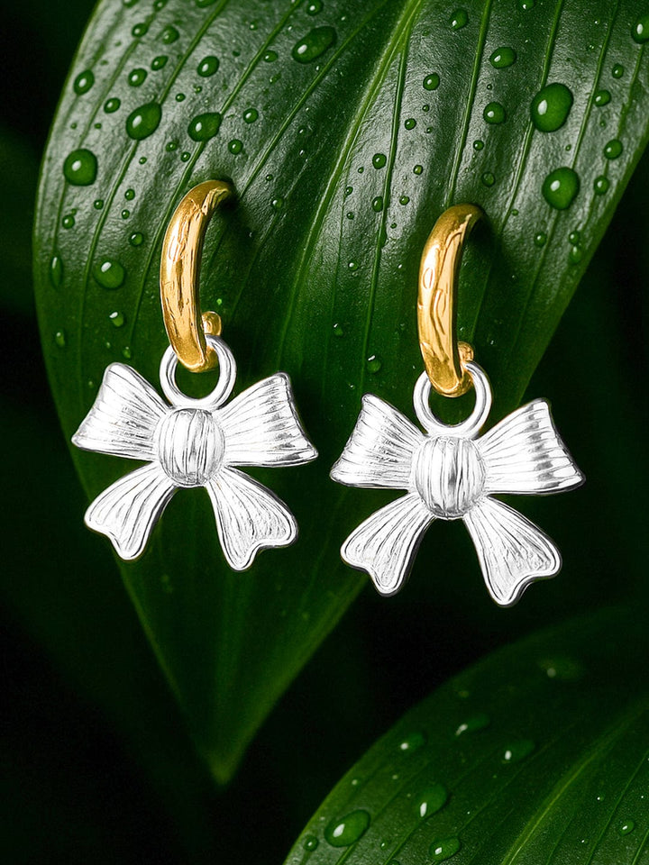 Rubans 18K Gold & Silver Dual Plating Bowknot Design Drop Earrings Drop Earrings