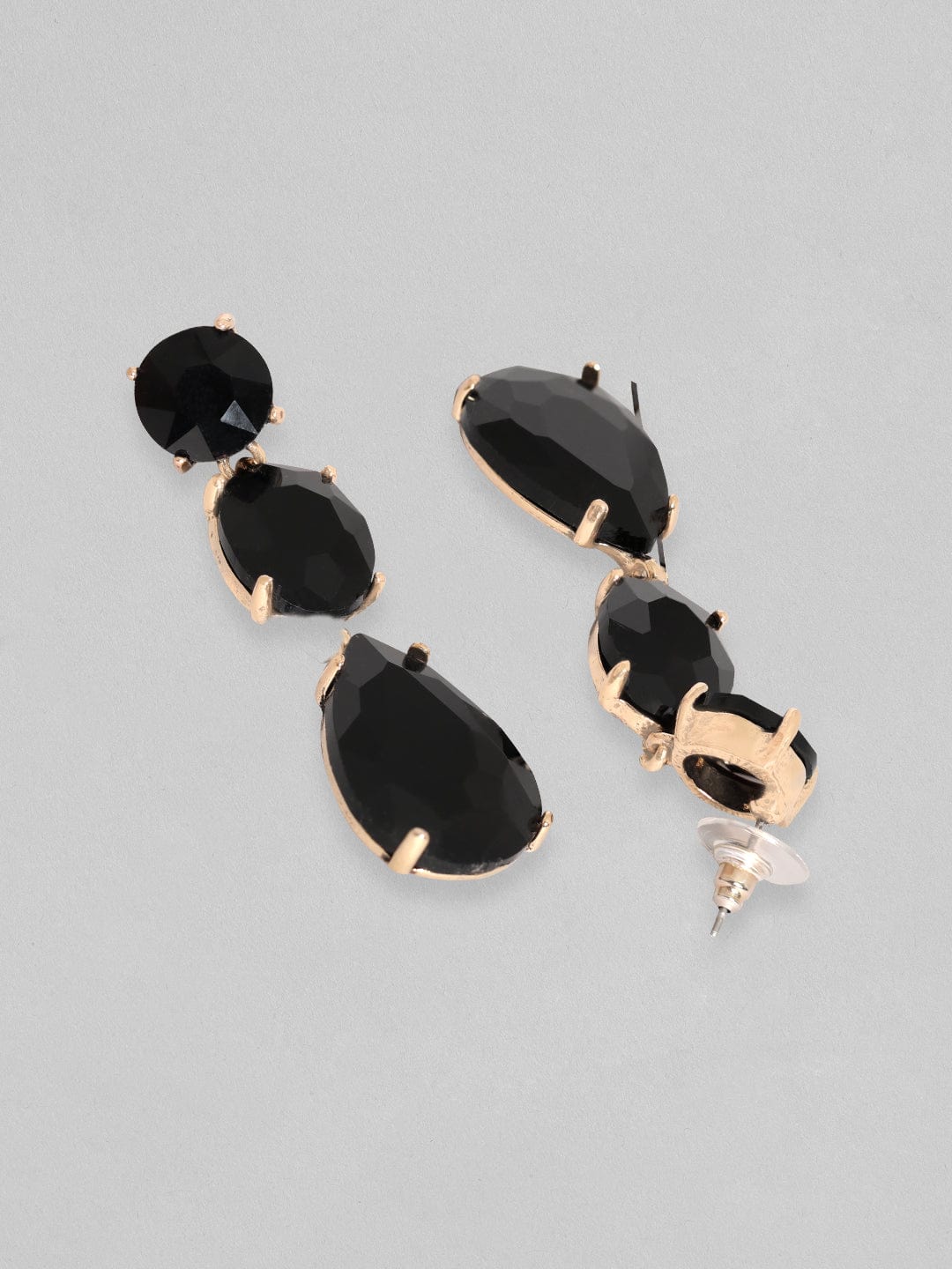 Rubans 18K Gold Toned Black Zircons Studded Dangle Earring Earrings