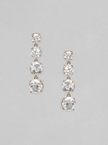 Rubans 18K Gold Toned Clear & Opal Zircon Studded Drop Earring Earrings