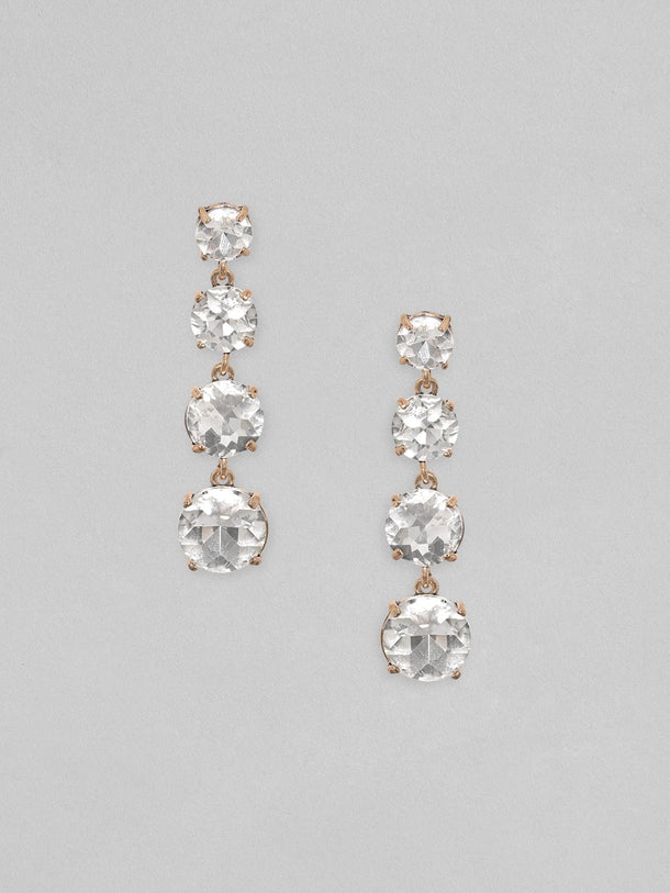 Rubans 18K Gold Toned Clear & Opal Zircon Studded Drop Earring Earrings
