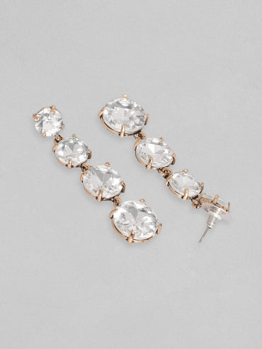 Rubans 18K Gold Toned Clear & Opal Zircon Studded Drop Earring Earrings