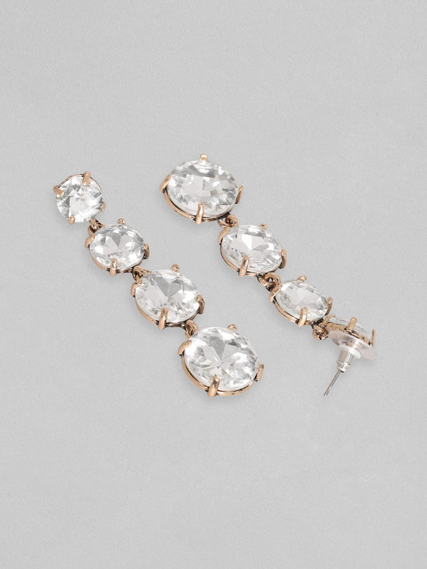 Rubans 18K Gold Toned Clear & Opal Zircon Studded Drop Earring Earrings