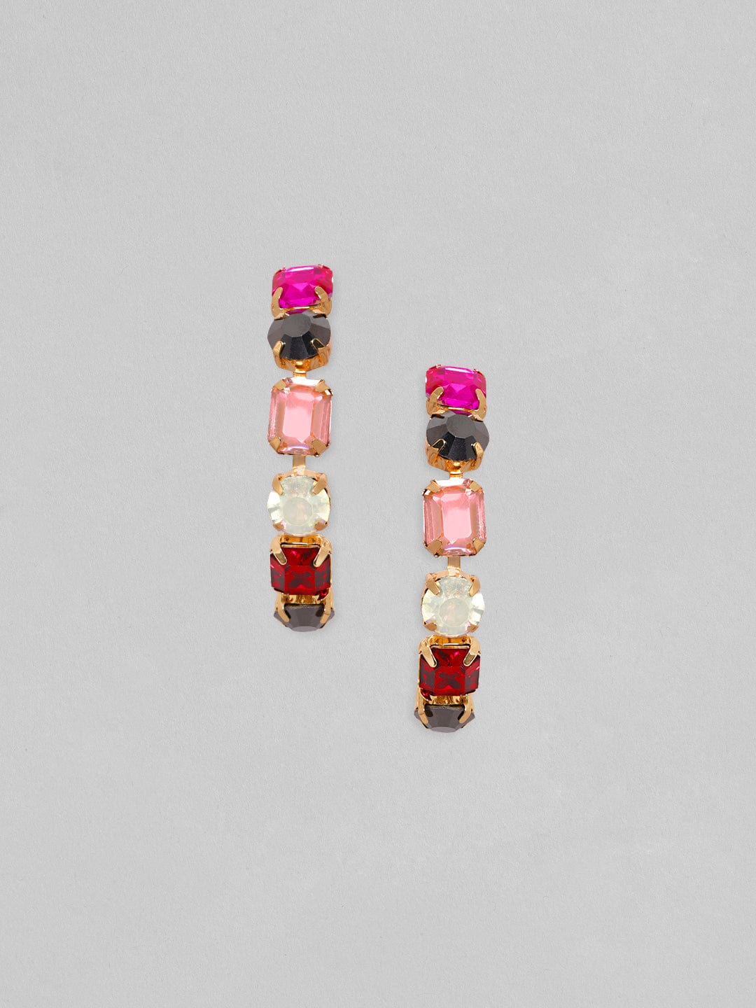 Rubans 18K Gold Toned Multi Colour Zircons Studded Statement Hoop Earring Earrings