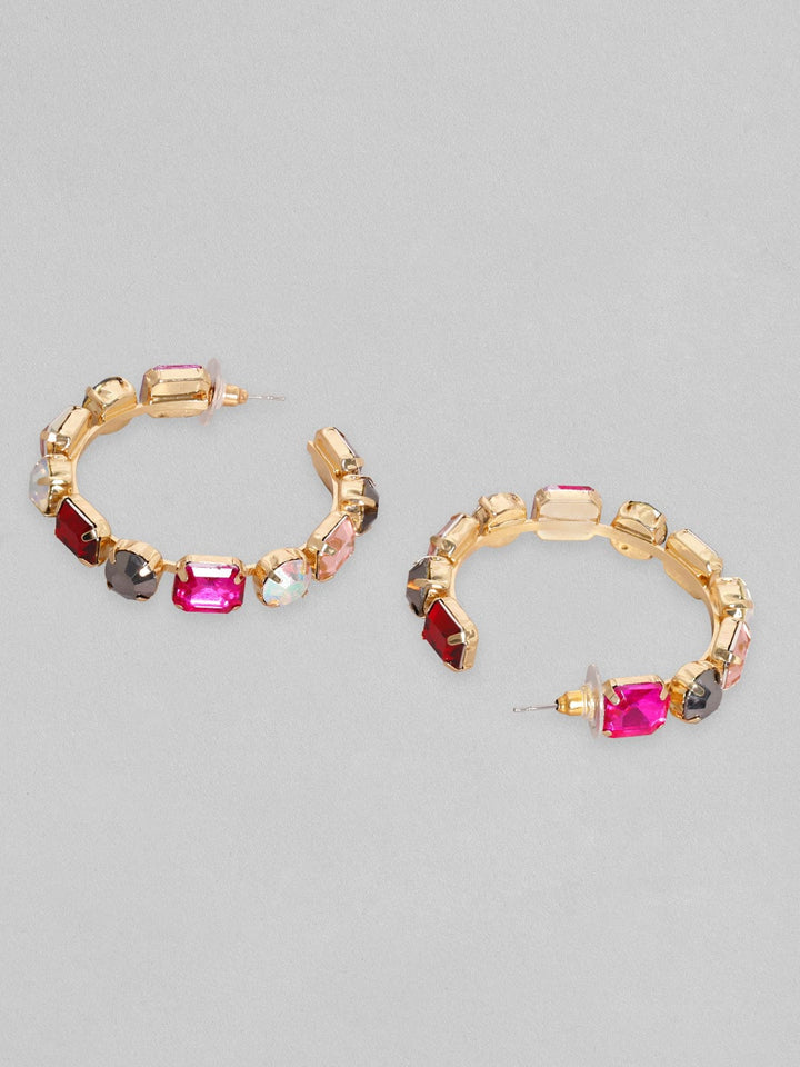 Rubans 18K Gold Toned Multi Colour Zircons Studded Statement Hoop Earring Earrings