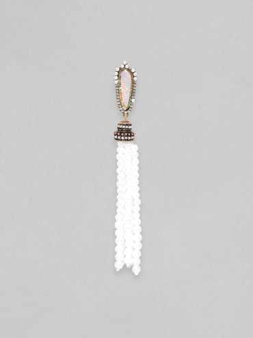 Rubans 18K Gold Toned Opal Studded White Pearl Beaded Fringe Dangle Earring Earrings