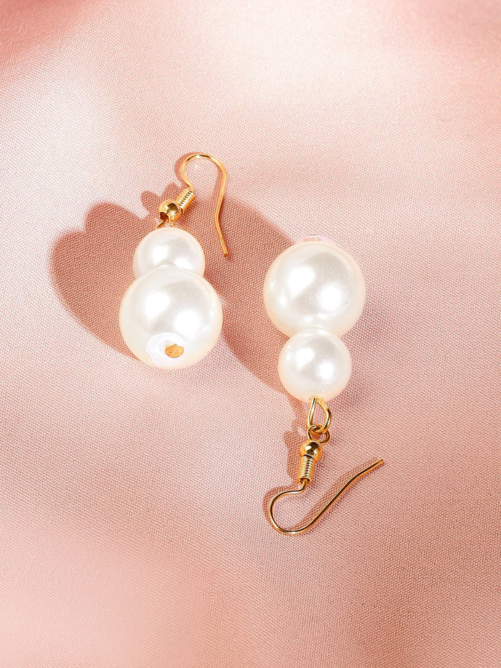 Rubans 18K Gold-Toned Plated Handcrafted Glossy White Pearl Multi-Layer Necklace Set Jewellery Set