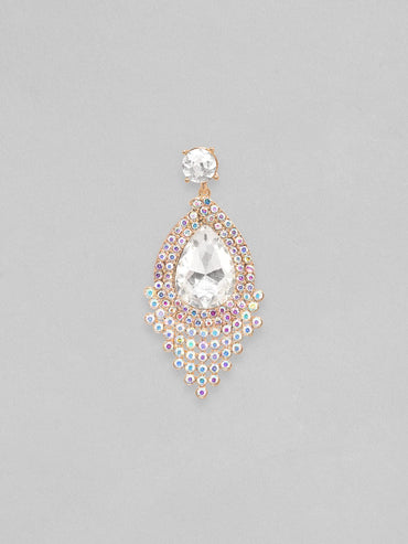 Rubans 18K Gold Toned Teardrop Zircon Studded Drop Earring Earrings