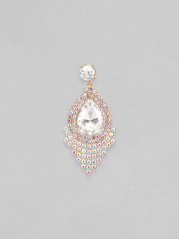 Rubans 18K Gold Toned Teardrop Zircon Studded Drop Earring Earrings