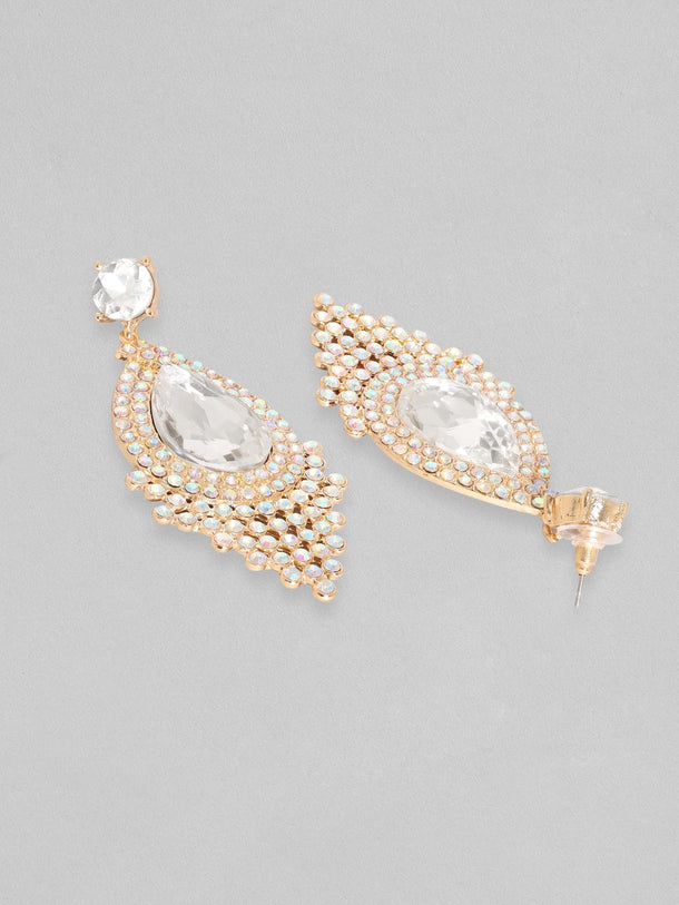 Rubans 18K Gold Toned Teardrop Zircon Studded Drop Earring Earrings