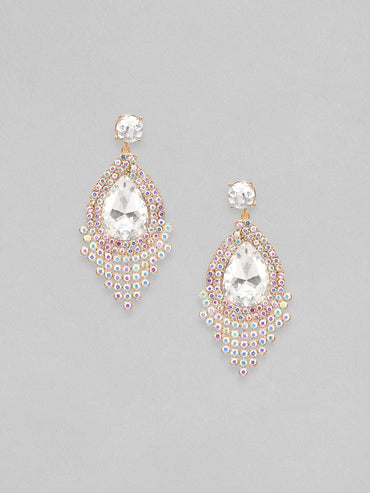 Rubans 18K Gold Toned Teardrop Zircon Studded Drop Earring Earrings