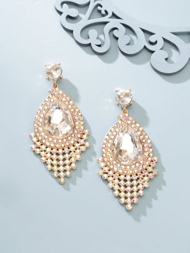 Rubans 18K Gold Toned Teardrop Zircon Studded Drop Earring Earrings