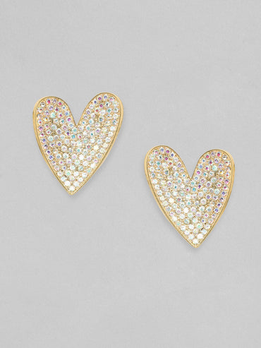 Rubans 18K Gold Toned White Zircons Studded Heart Stud Earring Earrings